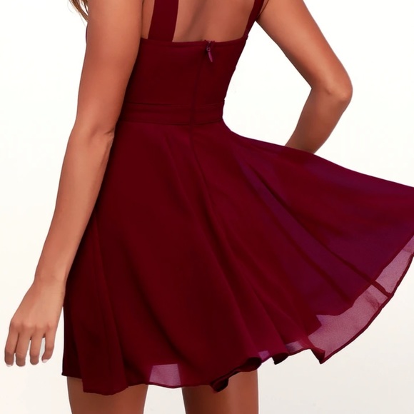 LULUS Forevermore Skater dress sz XS in burgundy - Picture 4 of 8